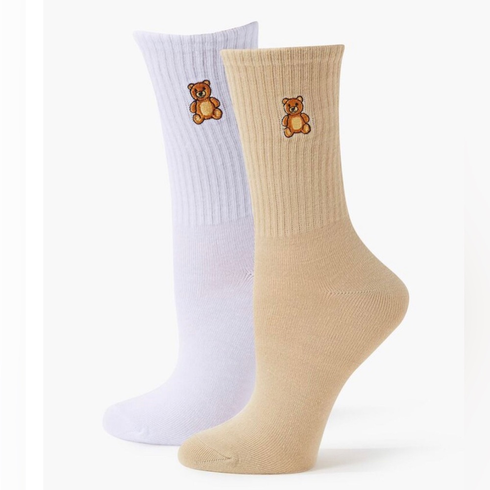 Teddy Bear embroidered Crew Socks Set - 2 pack